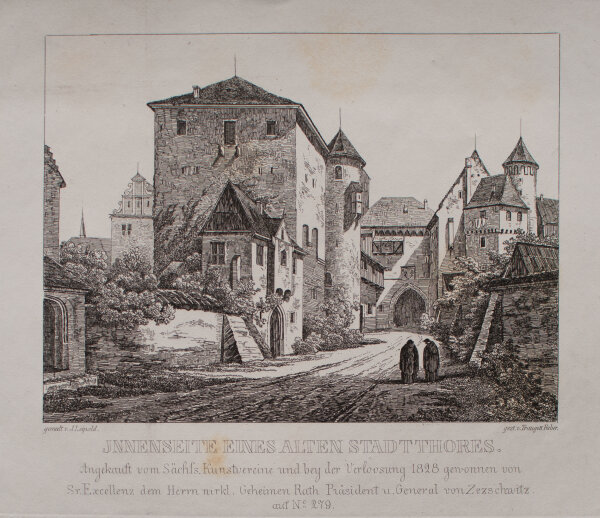 Karl Gottfried Traugott Faber - Innenseite eines alten Stadtthores - undatiert - Radierung auf Büttenpapier