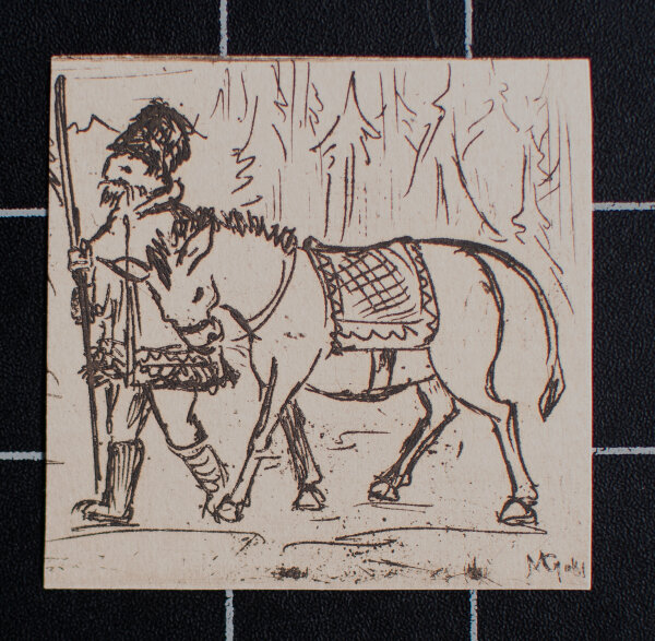 Margot Güntzel - Mann mit Pferd (Rübezahl?) - undatiert - Radierung
