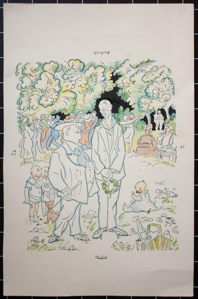 Carl Olof Petersen - Herren beim Picknick - undatiert - colorierte Lithografie