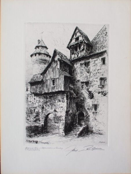 Paul Geissler - Eingang zur Burg mit Vestnertorturm zu Nürnberg - 1923 - Radierung