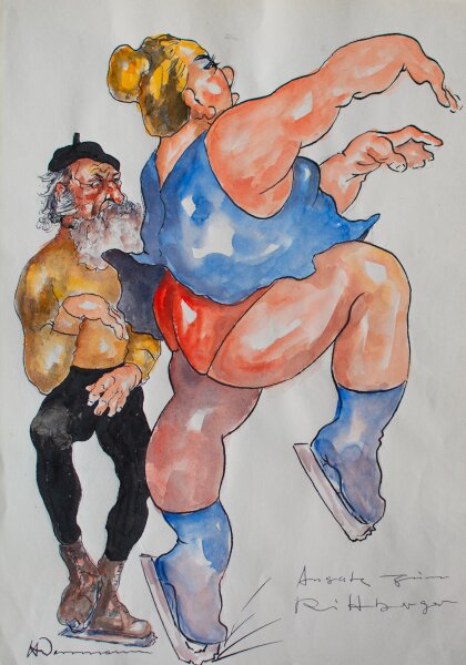 Heinrich Werrmann - Ansatz zum Rittberger - o. J. - Aquarell, Tinte, Bleistift