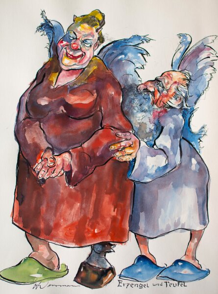 Heinrich Werrmann - Erzengel und Teufel - o. J. - Aquarell, Tinte, Bleistift
