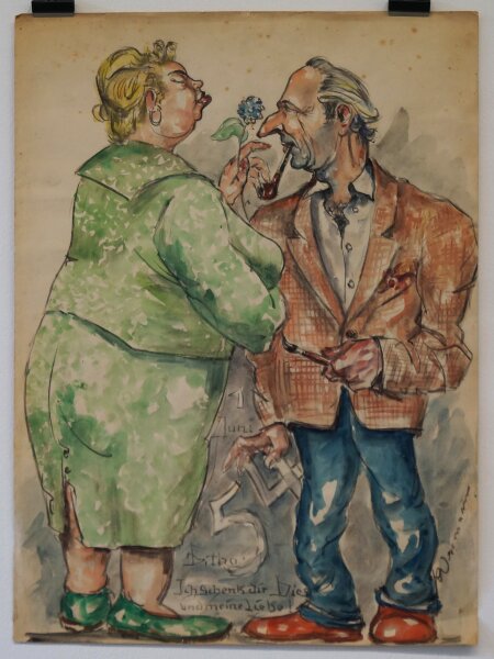 Heinrich Werrmann - Hochzeitsblatt - 1954 - Aquarell, Kohle, Bleistift