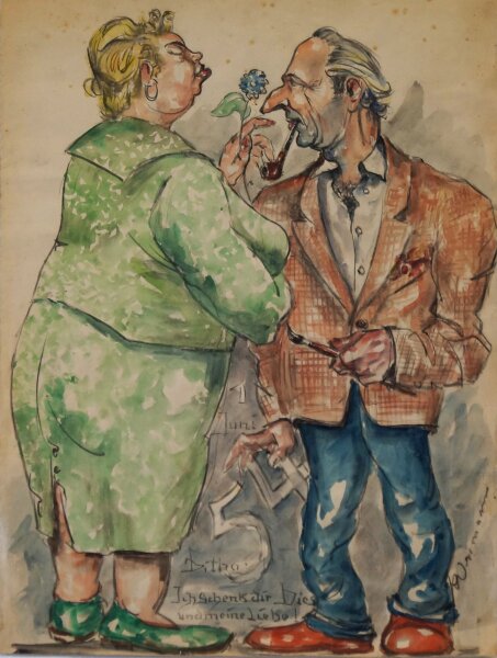 Heinrich Werrmann - Hochzeitsblatt - 1954 - Aquarell, Kohle, Bleistift