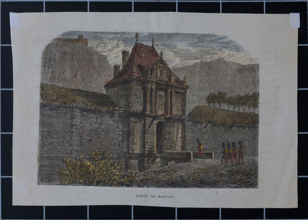 unbekannt - Porte De Rastadt (Rastatt) - 1877 - Holzstich in altem Kolorit