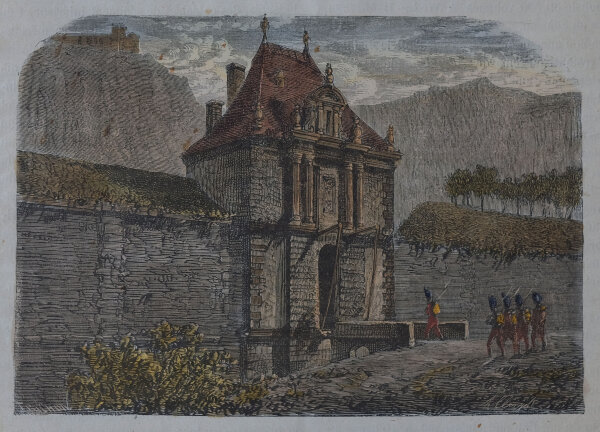 unbekannt - Porte De Rastadt (Rastatt) - 1877 - Holzstich in altem Kolorit