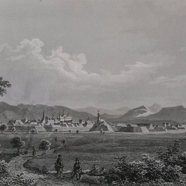 J. Umbach - Panoramaansicht von Rastadt (Rastatt) - o.J. - Stahlstich