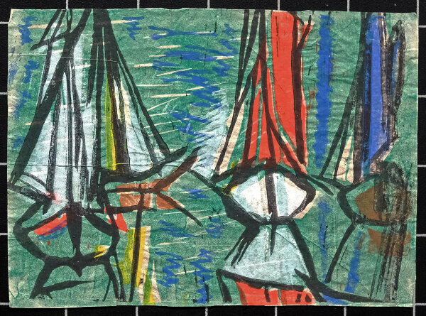 Unbekannt - Segelboote - o.J. - Farblinolschnitt auf sehr feinem Papier