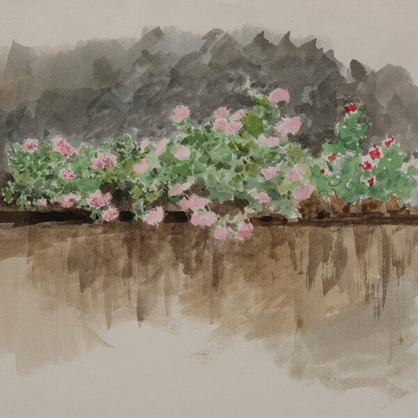 unbekannt - Blumen auf dem Balkon - undatiert - Aquarell und Bleistift