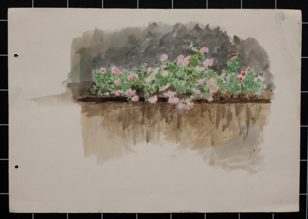 unbekannt - Blumen auf dem Balkon - undatiert - Aquarell und Bleistift