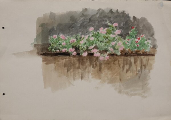 unbekannt - Blumen auf dem Balkon - undatiert - Aquarell und Bleistift