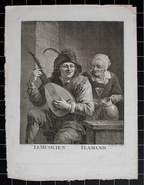François-Antoine Aveline nach David Teniers - Le Musicien Flamand - undatiert - Kupferstich auf Büttenpapier