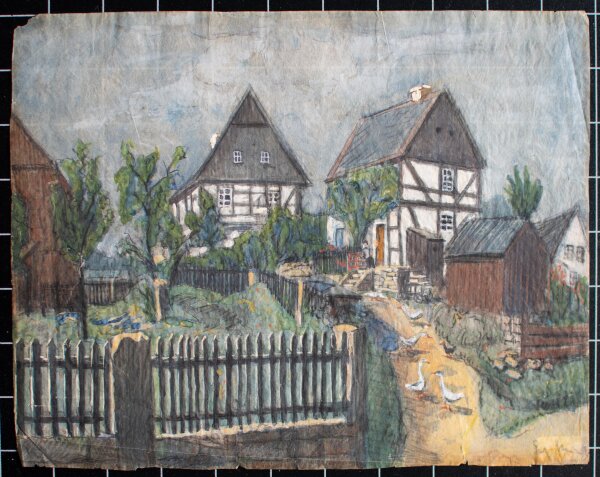 unbekannt - Dorfansicht (Sachsen?) - undatiert - Aquarell