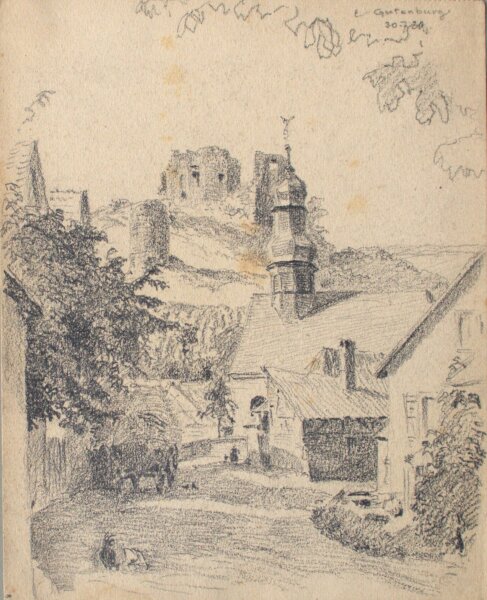 Wilhelm Danz - Gutenb,uerg, Alte Ansicht - 1920 - Bleistiftzeichnung