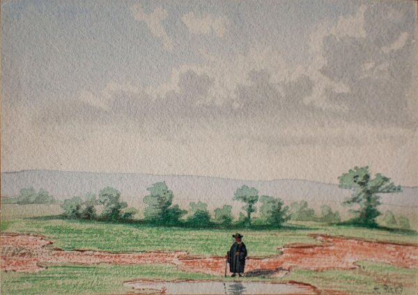 A. Peters - Einsamer Wanderer - 1863 - Aquarell