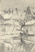 Wilhelm Danz - Flussfischer - 1907 - Bleistiftzeichnung