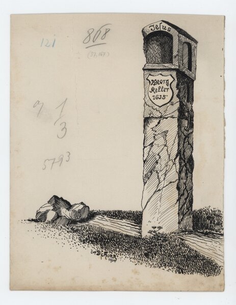 B. Schorr - Wegekreuz/Meilenstein - 1904 - Federzeichnung