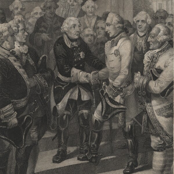 Carl Mayer nach Peter Geissler - Friedrich II und Joseph II in Neiße 1760 - nach 1760 - Stahlstich