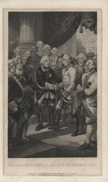 Carl Mayer nach Peter Geissler - Friedrich II und Joseph II in Neiße 1760 - nach 1760 - Stahlstich