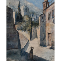 F. Petersen - Salita San Paolo, Genua - 1893 - Aquarell