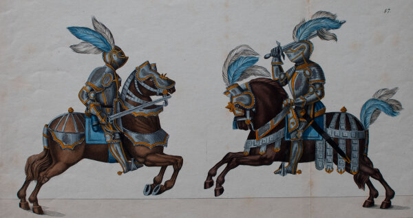 Th. Soltükow - Kämpferde Ritter - undatiert - Lithografie im alten Kolorit