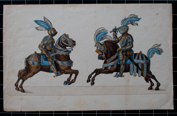 Th. Soltükow - Kämpferde Ritter - undatiert - Lithografie im alten Kolorit