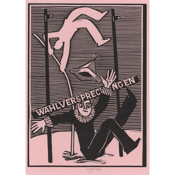 Roland R. Berger - Satirische Neujahrskarte - 2008 - Holzschnitt