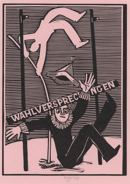 Roland R. Berger - Satirische Neujahrskarte - 2008 - Holzschnitt