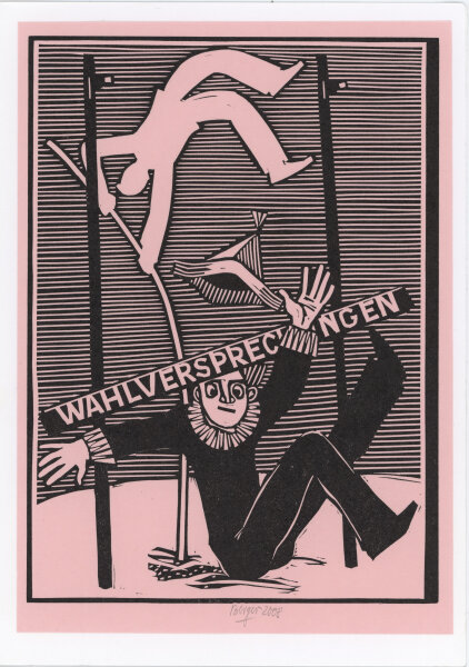 Roland R. Berger - Satirische Neujahrskarte - 2008 - Holzschnitt