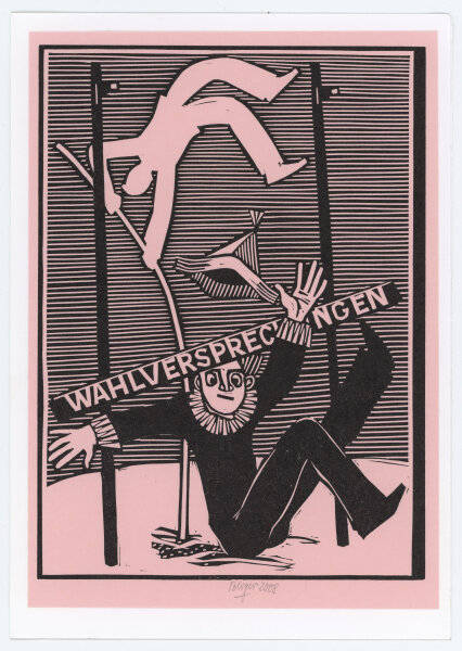 Roland R. Berger - Satirische Neujahrskarte - 2008 - Holzschnitt