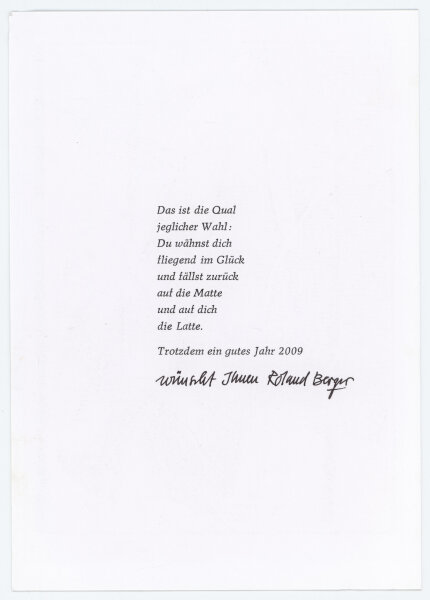 Roland R. Berger - Satirische Neujahrskarte - 2008 - Holzschnitt