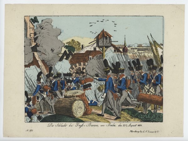 Unbekannt - Die Schlacht bei Groß-Beeren, vor Berlin - um 1850 - Handkolorierte Lithografie