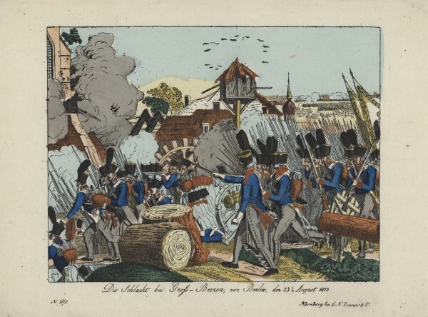 Unbekannt - Die Schlacht bei Groß-Beeren, vor Berlin - um 1850 - Handkolorierte Lithografie
