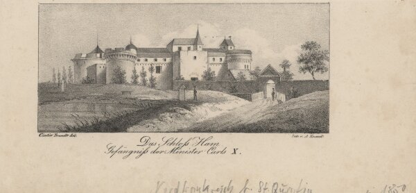 A. Kneisel nach C. Brandt - Wolfdietrich Berghaus nächst der Ausfahrt - um 1850 - Lithografie