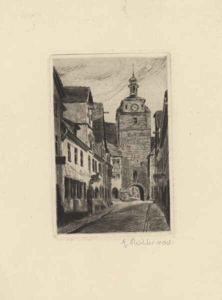 E. Richter - Weißer Tum in Rothenburg o.T. - undatiert - Radierung