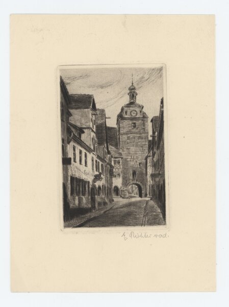 E. Richter - Weißer Tum in Rothenburg o.T. - undatiert - Radierung
