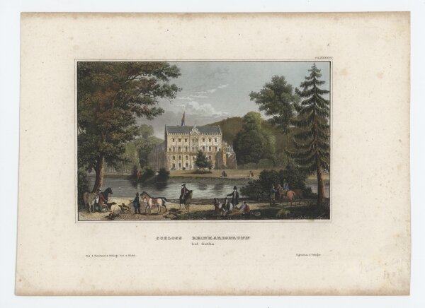 Bibliographisches Institut Hildburghausen - Schloss Reinhardsbrunn bei Gotha - undatiert - kolorierter Stahlstich