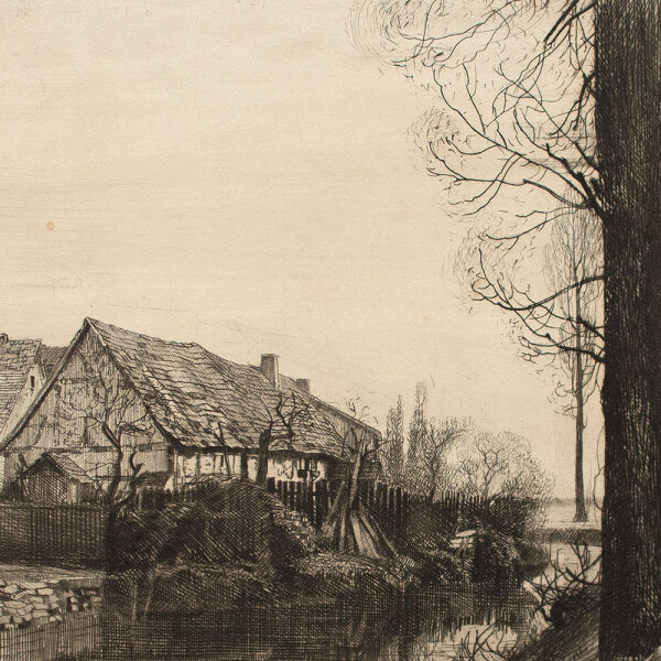 Unbekannt - Winterliche Dorfansicht - Frühes 20. Jhd. - Radierung auf aufgewalztem China