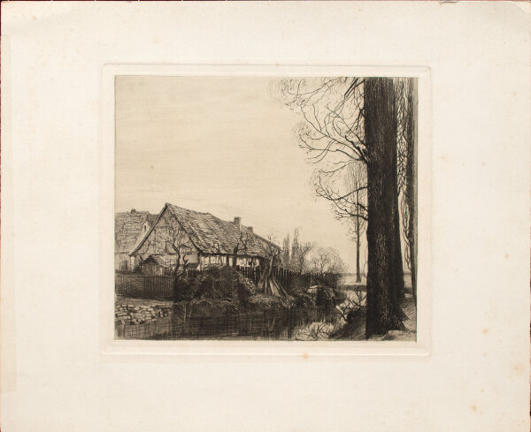 Unbekannt - Winterliche Dorfansicht - Frühes 20. Jhd. - Radierung auf aufgewalztem China