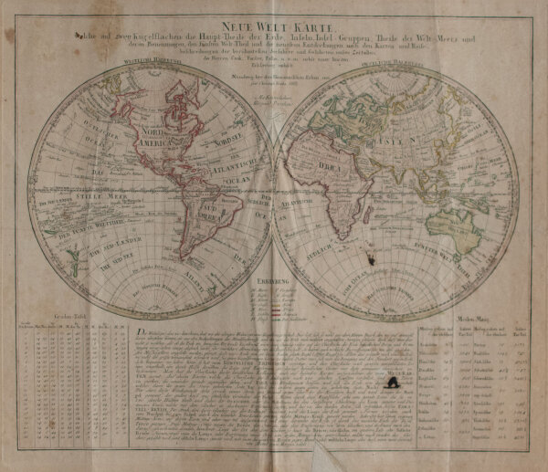 Christoph Fembo - Neue Welt Karte - 1813 - kolorierter Kupferstich