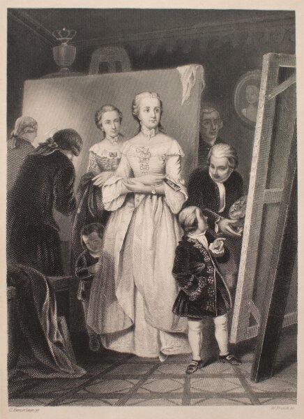 William French nach C. Hemerlein - Maria Theresia in Meytens Atelier - 1880 - Kupferstich