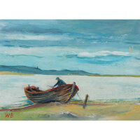 Willi Berger - Fischer an seinem Boot im Bodden - 1970er...