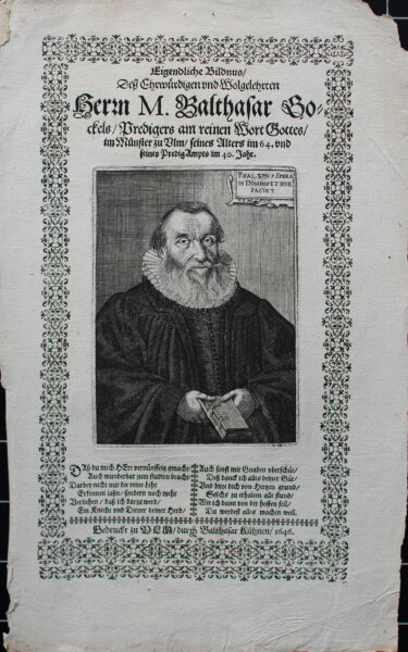 Balthasar Kühnen Verleger, Matthäus Rembold Stecher - Bildnis Balthasar Gockel - 1646 - Kupferstich und Holzschnitt