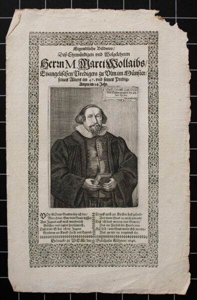 Balthasar Kühnen Verleger, Matthäus Rembold Stecher - Bildnis Marcus Wollaib - 1646 - Kupferstich und Holzschnitt