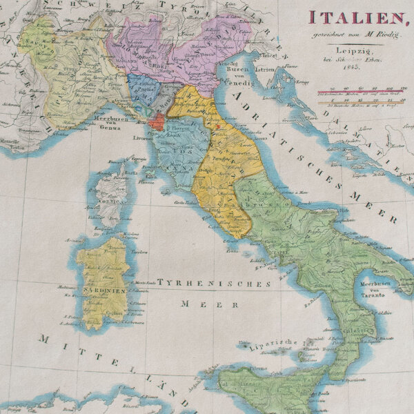 M. Riedig - Historische Karte Italien - 1845 - kolorierter Kupferstich