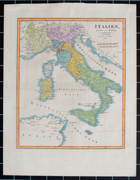 M. Riedig - Historische Karte Italien - 1845 - kolorierter Kupferstich