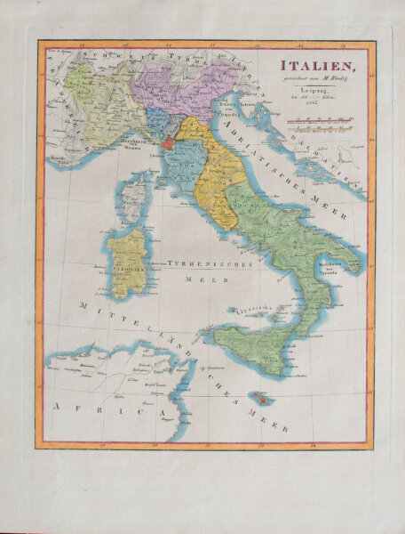 M. Riedig - Historische Karte Italien - 1845 - kolorierter Kupferstich
