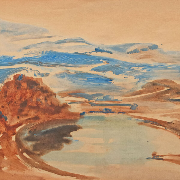 Unbekannt - Berglandschaft mit See - 20. Jhd. - Acrylmalerei über Aquarell