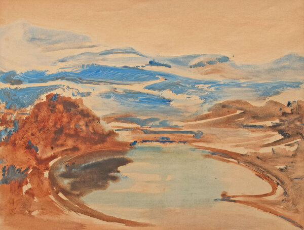 Unbekannt - Berglandschaft mit See - 20. Jhd. - Acrylmalerei über Aquarell