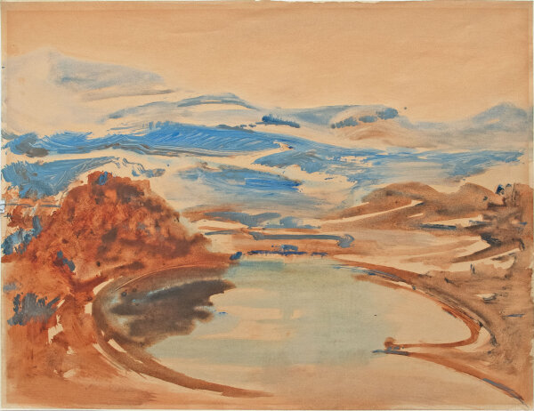 Unbekannt - Berglandschaft mit See - 20. Jhd. - Acrylmalerei über Aquarell